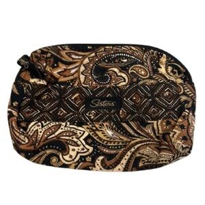 Longaberger SISTERS "Kiss and Make-Up" Quilted Cosmetic Bag Brown Paisley, New